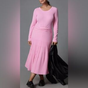 By Anthropologie Long-Sleeve Ribbed Sweater Midi Dress Large